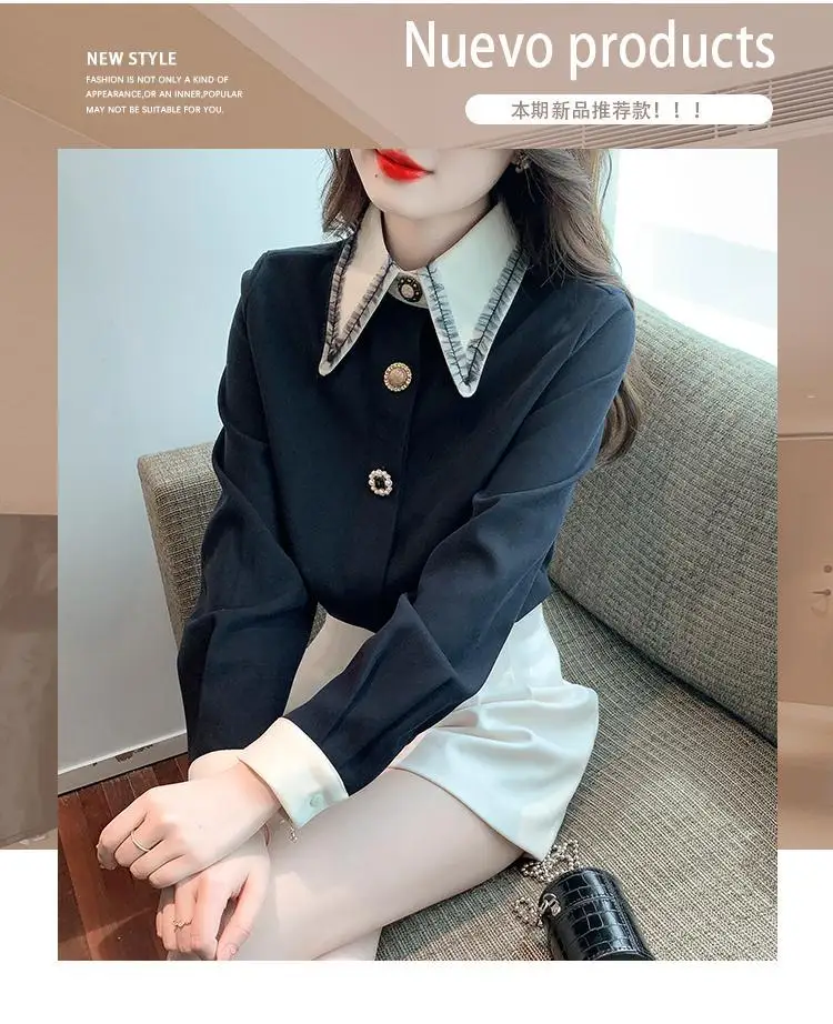 Autumn and winter new fashionable temperament pointed collar long sleeved loose shirt women\'s high-end design sense niche top