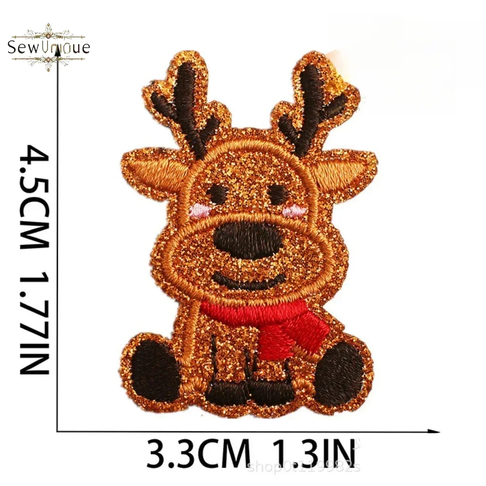 Cartoon Apple Patch Sticker Glitter Powder Material Little Christmas Theme Embroidery Cloth Sticker Squirrel Computer Embroidery
