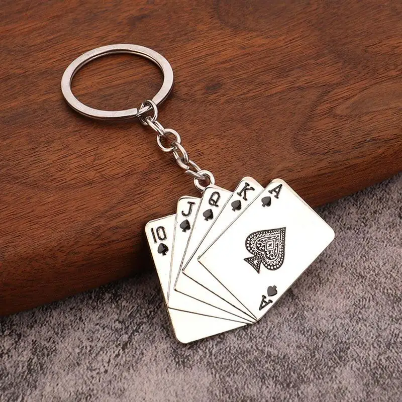 Playing Card Keychain Metal Poker Keyring Ornament Key Chain Playing Card Pendant Poker Enthusiasts For Adults Keys Backpacks