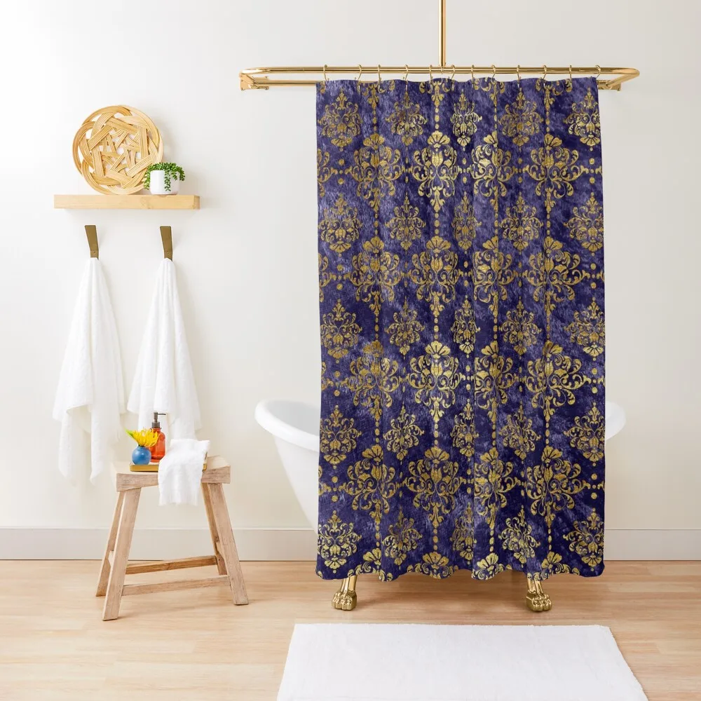 

Elegant Royal Blue and Gold Damask Shower Curtain Shower Bath Curtain Bath Curtain Curtains For Bathroom