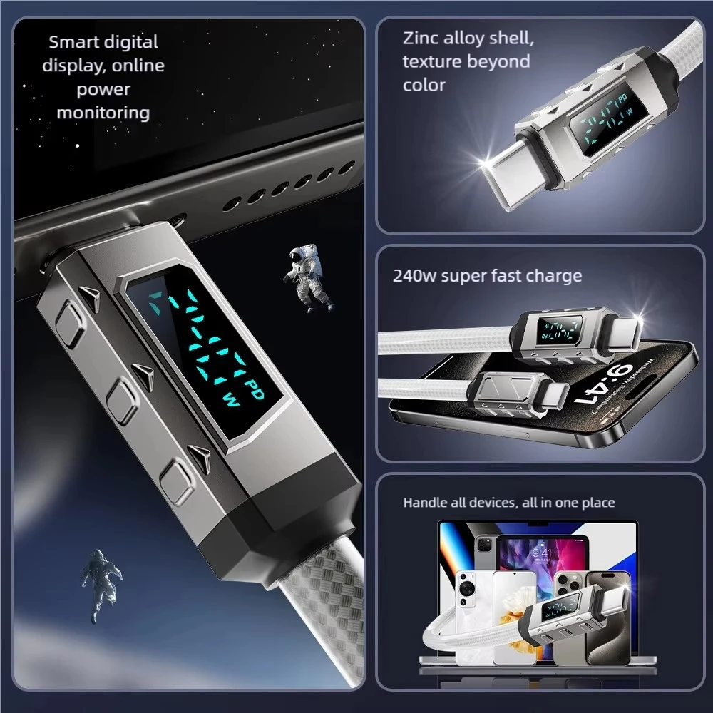240W 1.5m Digital Display USB-C To C Super Fast Charging Cable Suitable for Laptops/ IPhone17 16 15 Pro Max/ Macbook /Samsung