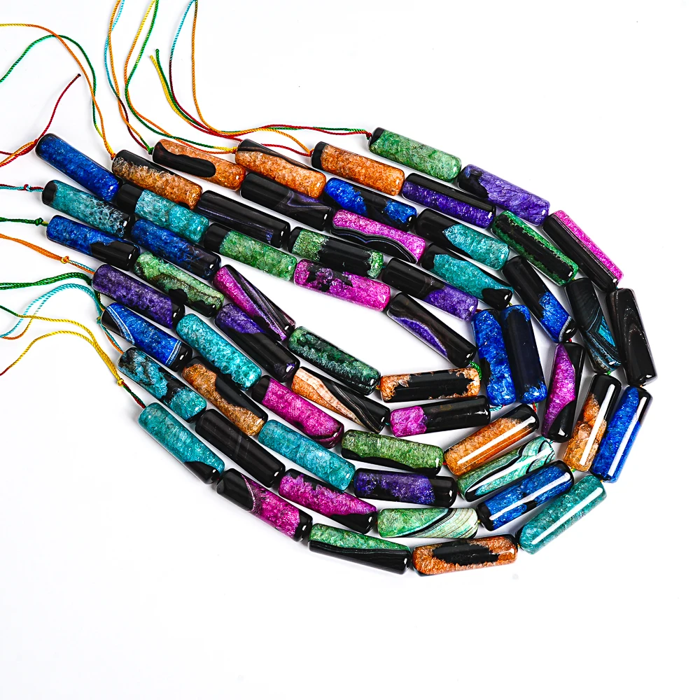 1 String Colorful Tube-Shaped Agate Beads 40x12mm Crystal Stone Spacer Beads for DIY Jewelry Making Crafting Bracelet Necklace