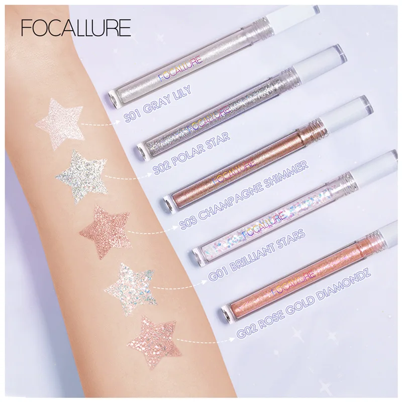 FOCALLURE Liquid Eyeshadow Glitter For Eyes Cosmetics Eyeliner with Sparkles Shiny Shadows Professional Makeup