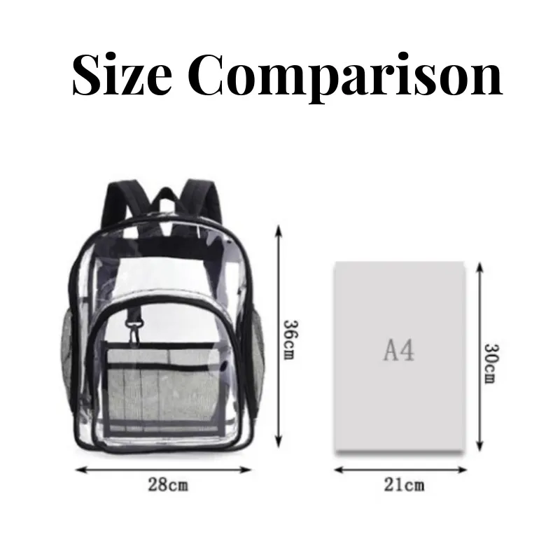 Mochila impermeável transparente de grande capacidade, bolsa de escola plástica para meninas, sólido claro, moda masculina