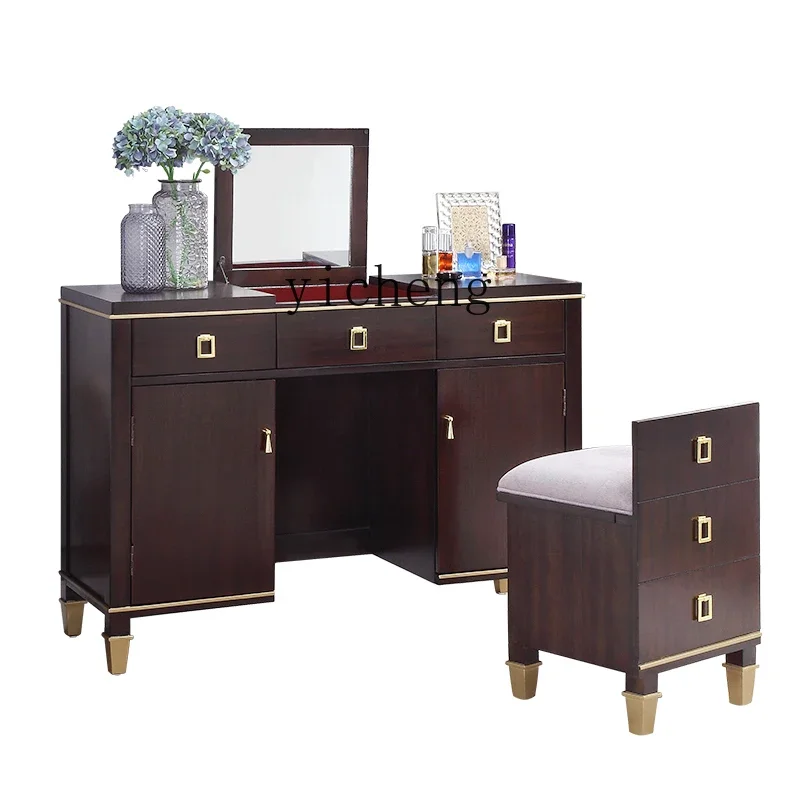 v9.9- light luxury dresser bedroom makeup table clamshell makeup cabinet small apartment all solid wood makeup table
