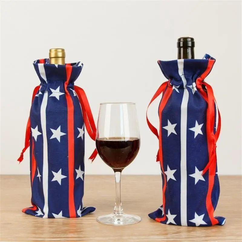 

6pcs Independence Day Wine Bottle Cover Flag Flannel Bag Cover Decorations Wine Sleeves Memorials Day Partys Favor B95B