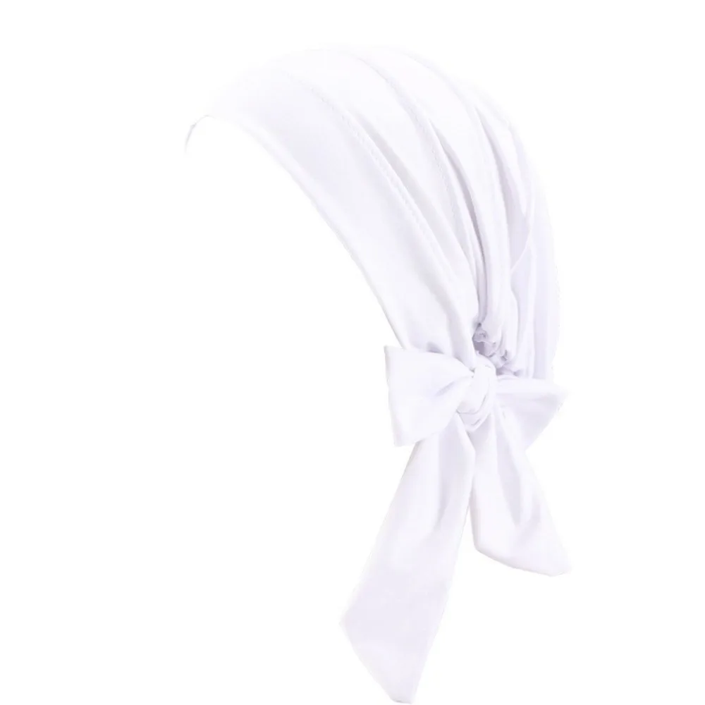 Arab Wrap Solid Color Headscarf Hat Breathable Stretch Chemo Hat Long Tail Pre-Tied Inner Hat Indian Tradition