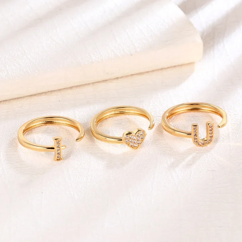 Personality Fashion I Love You Couple Rings for Women Men Charm Gold Color Stainless Steel Crystal Finger Jewelry Set Colorfast
