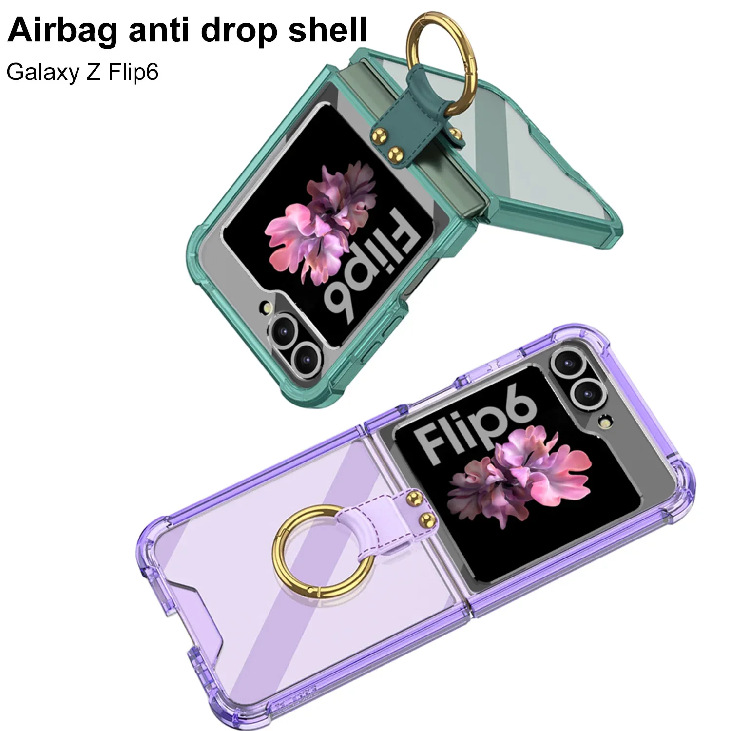 Soft Silicon Case for Samsung Z Flip 6 Case with Ring Transparent Airbag Shockproof Cover for Galaxy Z Flip5 Flip6 Case