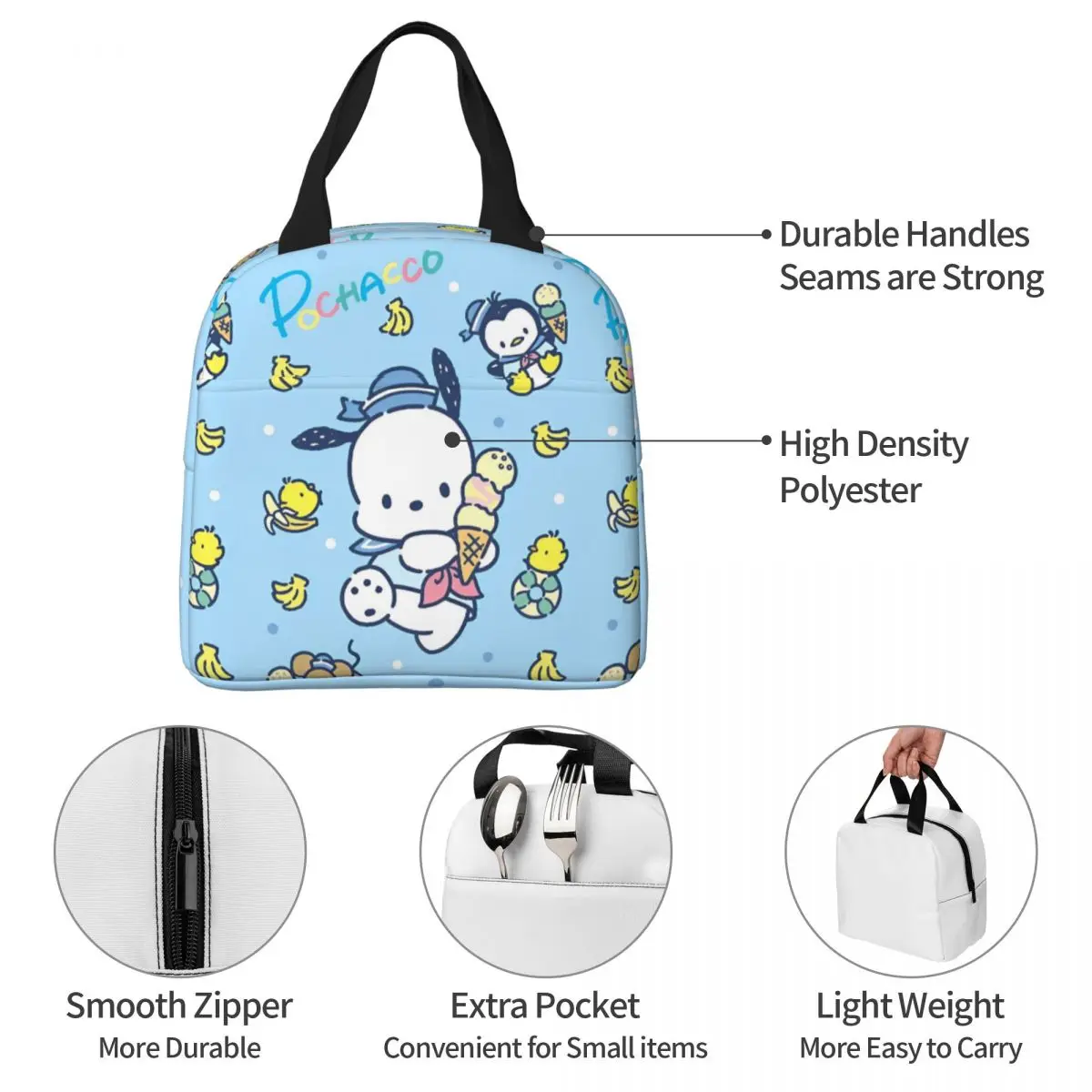 Sacchetti per il pranzo isolati per gelato Pochacco contenitore per pasti portatile borsa termica Lunch Box Tote Office Travel Bento Pouch