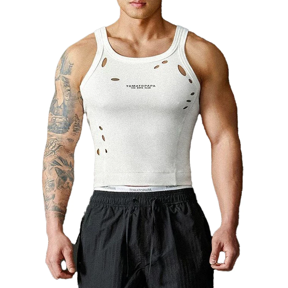 Été nouveaux hommes déchiré gilet sans manches américain rétro mode tendance rue loisirs mince respirant sport gymnase Niche hommes hauts