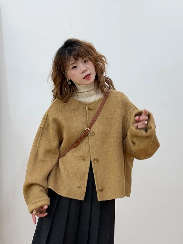 

Двустороннее шерстяное пальто Jaet Scorpion в бутылке для воды, универсальное свободное пальто на одной пуговице для ежедневных поездок на работу, корейское пальто