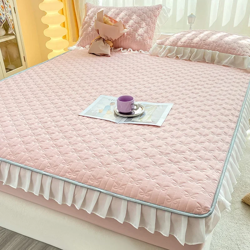 New Wash Cotton Korean Edition Lace Fitted Sheet Soybean Clip Cotton Mattress Protective Cover