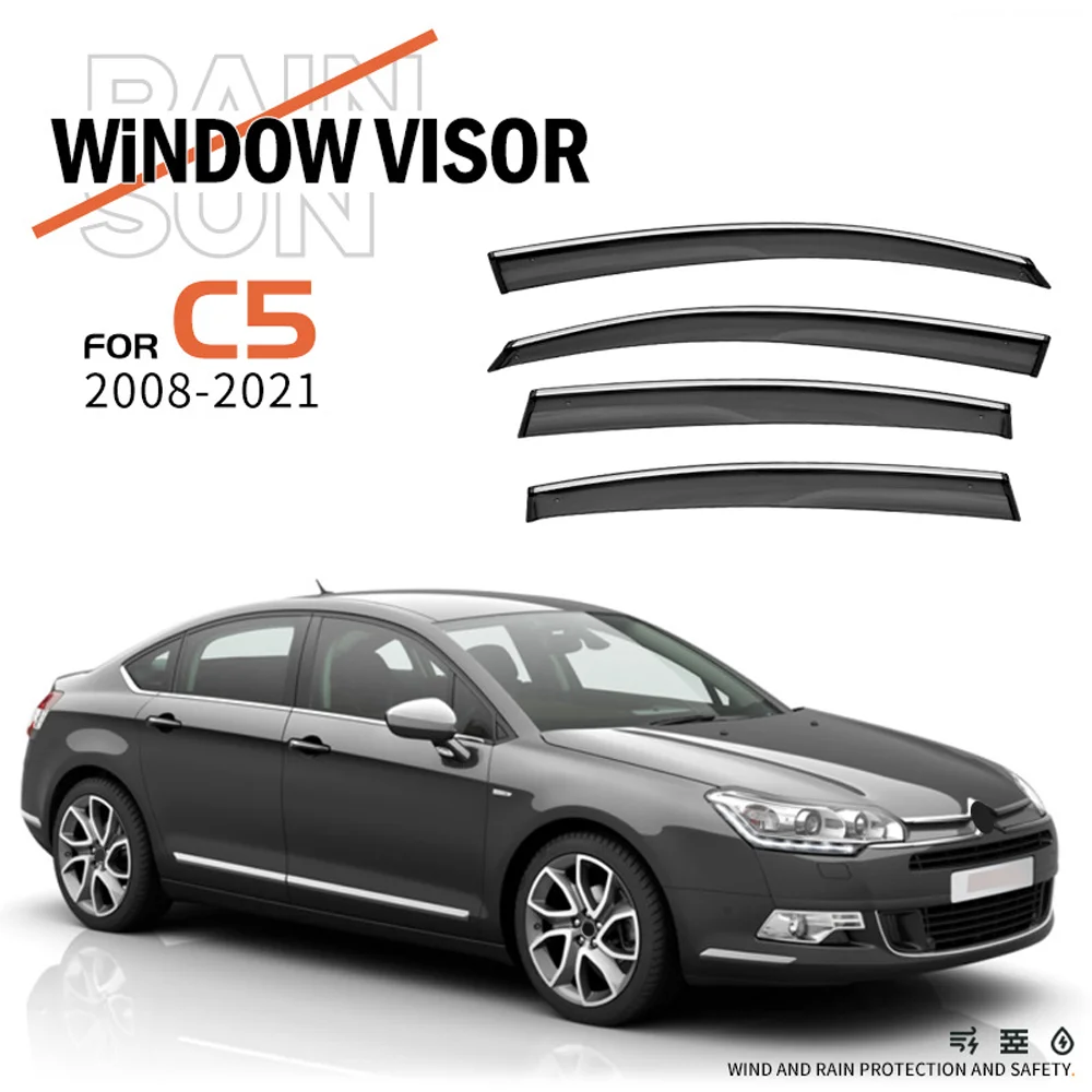

Chrome Strips Rain Guards for Citroen C5 2008-2020 Window Visor Wind Deflectors Door Visor Vent Shades Ventvisor