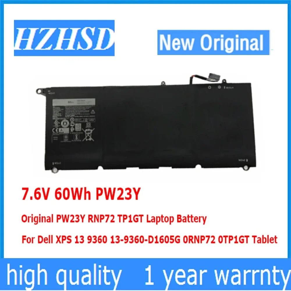 

7.6V 60Wh PW23Y Original RNP72 TP1GT Laptop Battery For Dell XPS 13 9360 D1605G 0TP1GT 9350 9343 JHXPY RWT1R P54GTP1GT 5K9CP