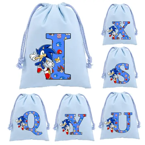 Sonics Drawstring 가방 만화 편지 A-Z 인쇄 휴대용 스토리지 정리 가방 대용량 방수 주머니 소년 어린이 선물