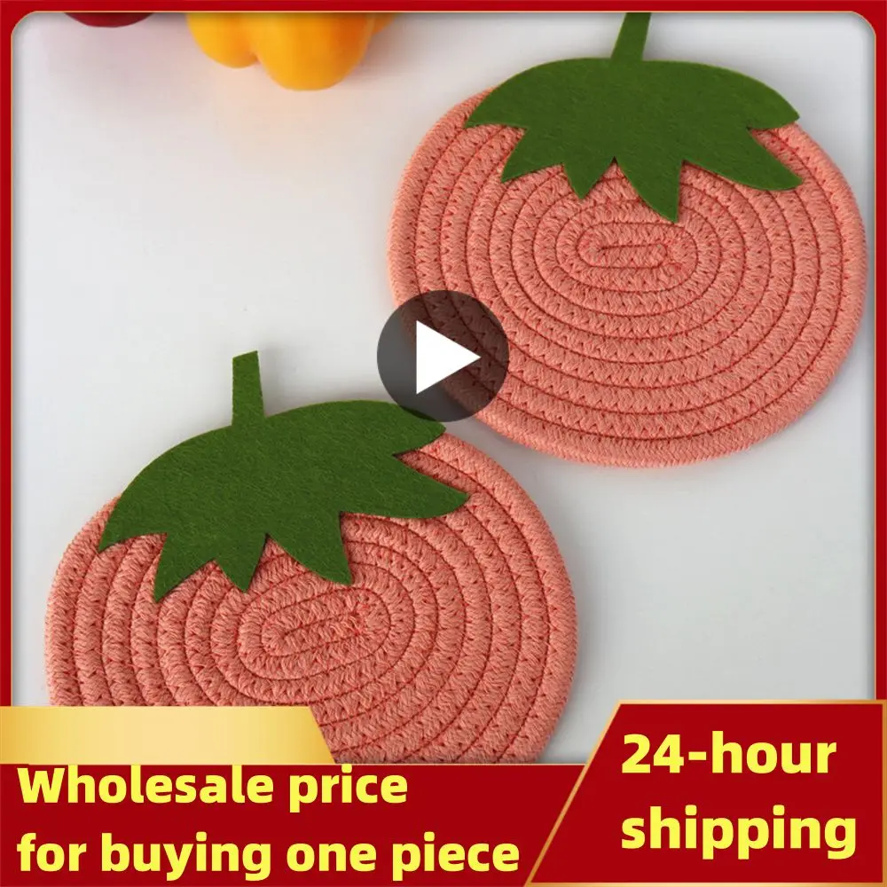 Dish Pad 2023 High Quality Strawberry Shape Multifunctional Cute Kitchen Gadgets Heat Insulation Pad Household Cotton Rope