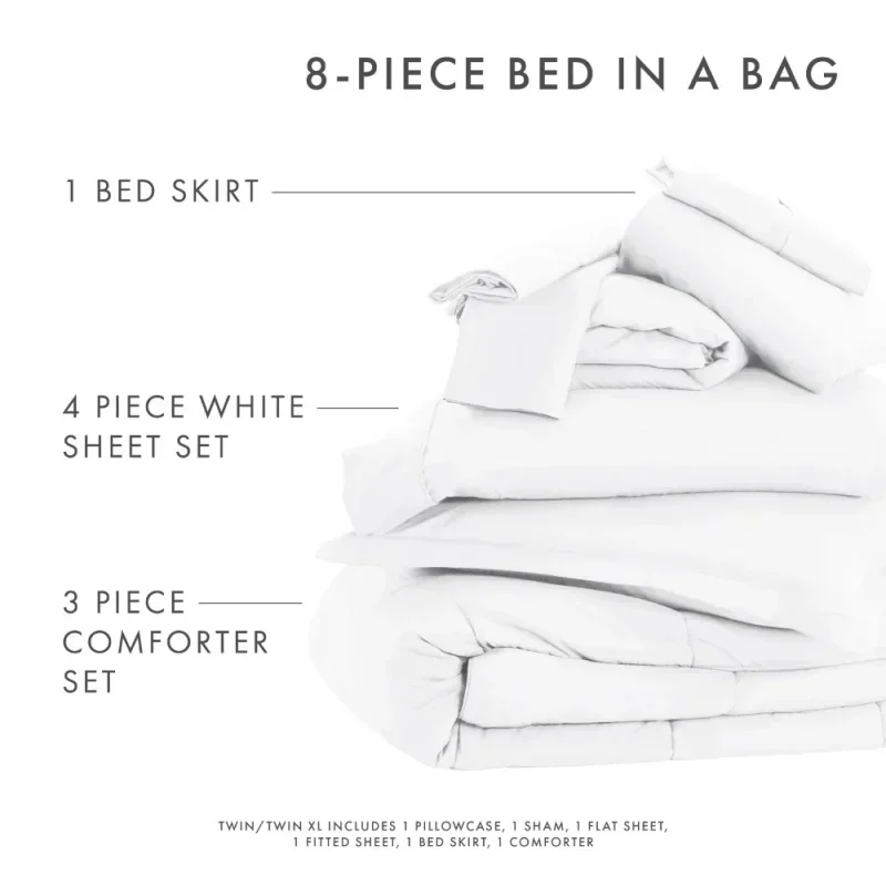 White 8-Piece Bed In A Bag Microfiber Bedding Set, Queen