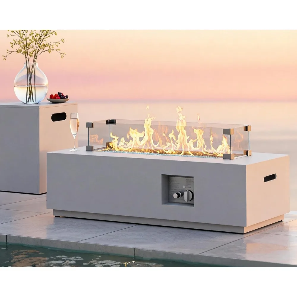42 Rectangle Propane Fire Pit Table Outdoor Natural Gas Firepit