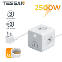 TESSAN 1.5M Extension Cord Power Strip with 3 AC 3 USB Ports 2500W FR Plug Power Strip with Switch for Home Office Dormitory