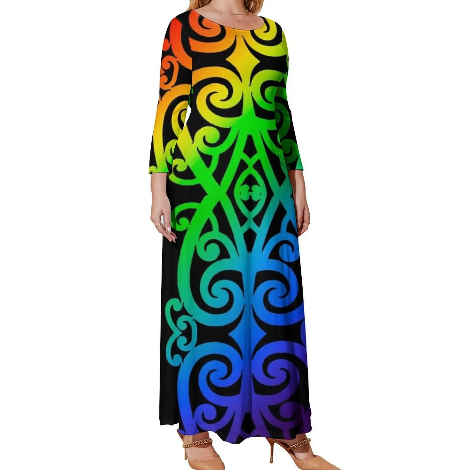 

Rainbow Colorful Māori Koru - Denotes New Beginnings Long Sleeved Dress dress korean style