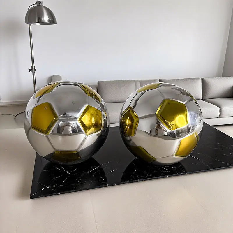 za-Smooth Gold Silver Diameter Stainless Steel Soccer Shape Ball Weather Resistant Craft Supplies for Outdoor Indoor%