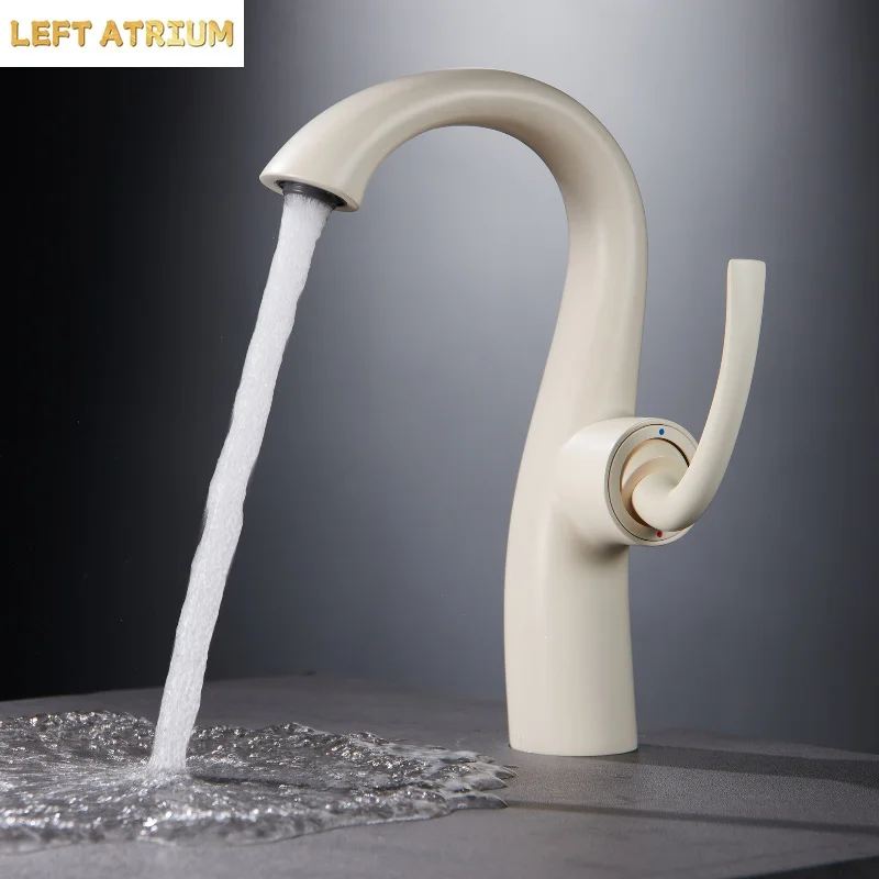 Swan Shaped Faucet Single Handle Hot Cold Mixer Tap Brass Basin Faucet Rose Gold White