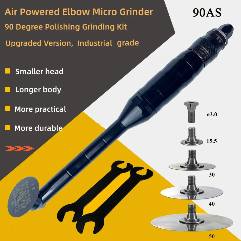 Air Powered Micro Grinder 90 Degree Elbow Polishing Grinding Kit Wear-Resistant Upgraded Version Industrial Grade JA-90A