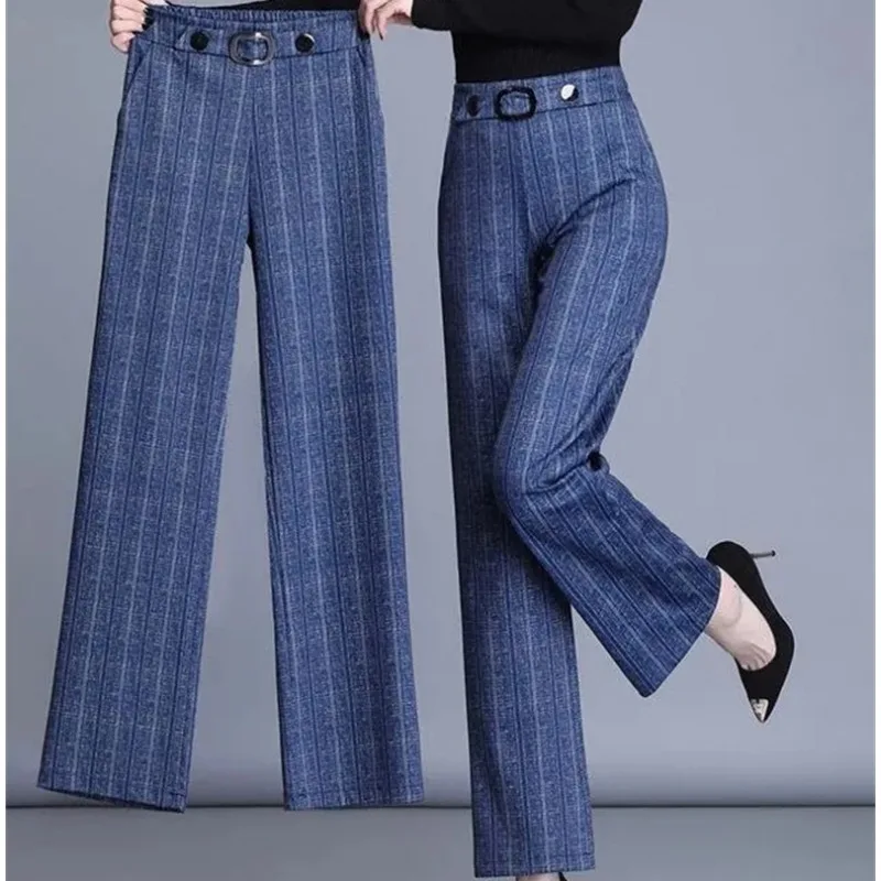 

2024 New Spodnie Plaid Office Straight Pant Women Big Size 4XL Korean Casual Baggy Pantalone High Waist Formal Wide Leg Trousers