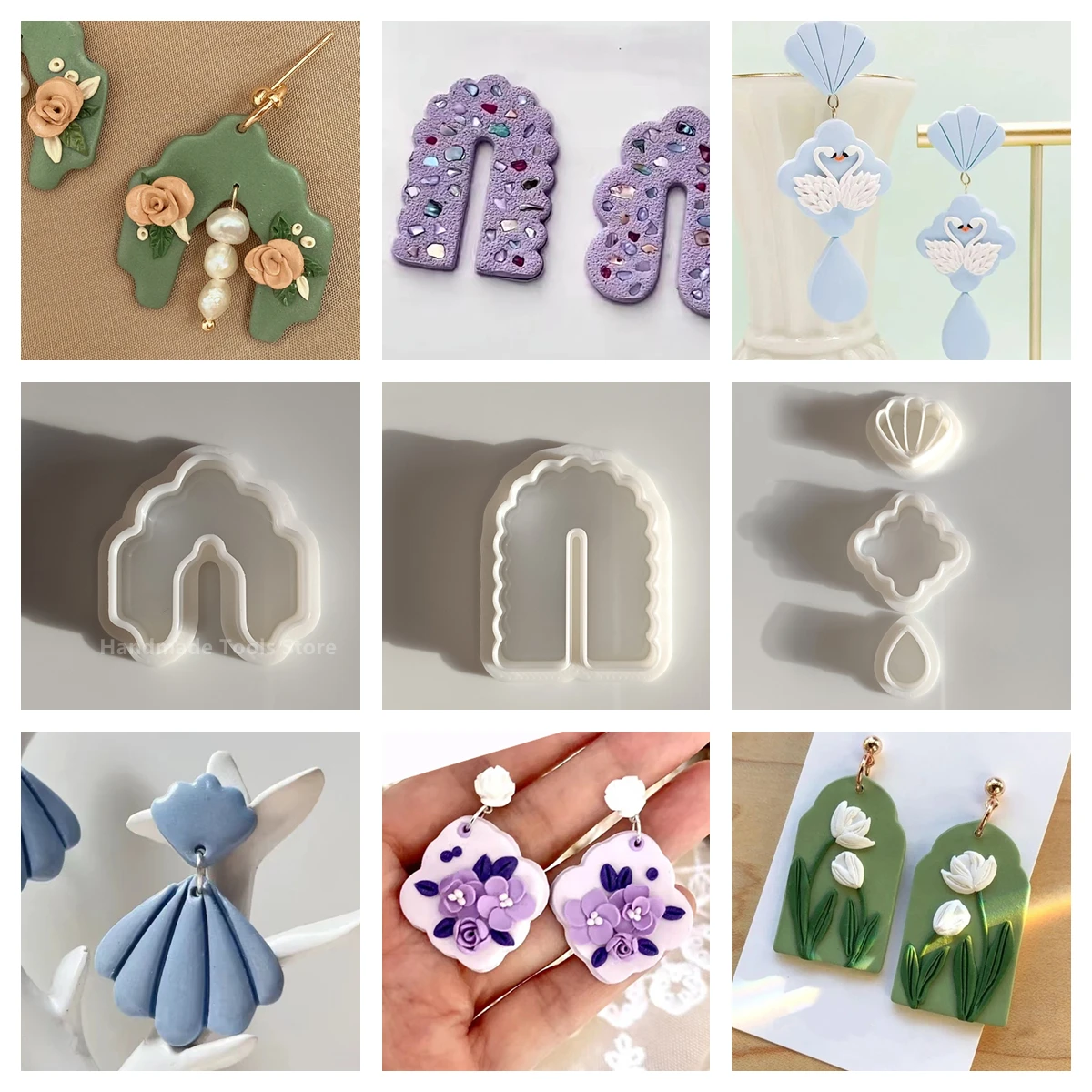 Soft Pottery Earrings Cutting Mould Handmade DIY Ceramic Ins Flower Clay Earrings Jewelry Pendant Making Tools 3D New 15Pcs Set