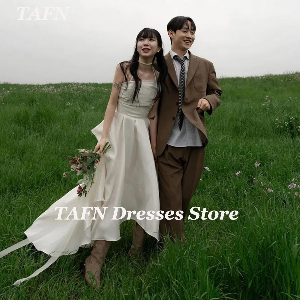 

TAFN Korea Simple Elegant Wedding Reception Dresses Photo Shoot A-line Halter Bridal Gown Elegant Evening Dresses