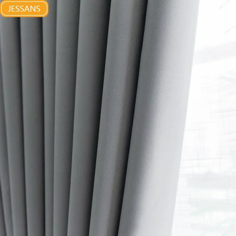 Grey Solid Color High-precision Thickened 95% Blackout Curtains for Living Room Bedroom French Window Customized Products