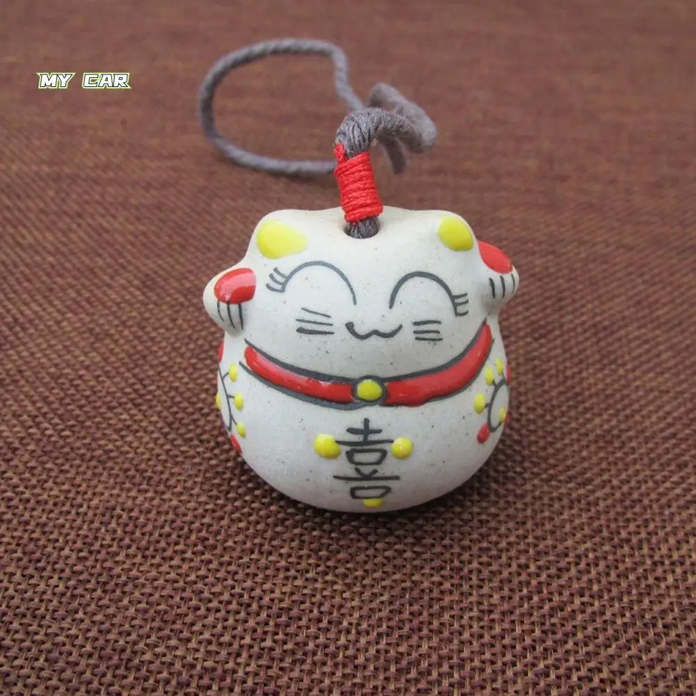 

Fashion Bag Accessory Girl Gift Chinese Character Ceramic Lucky Cat Wind Chime Hanging Decorations Bag Pendent Bell Key Chain