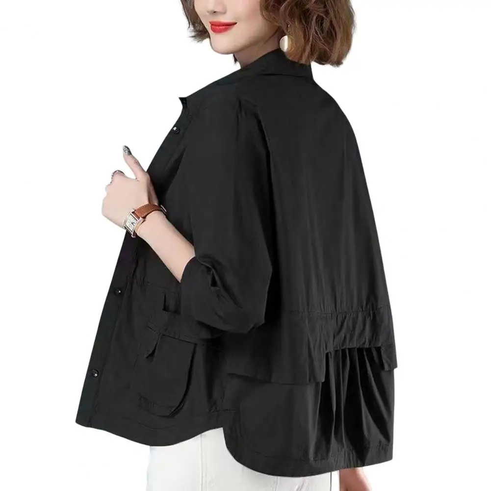 Women Jacket Spring Autumn Jacket Stylish Women\'s Thin Single-breasted Cardigan Jacket for Wear Office Solid Color for Spring