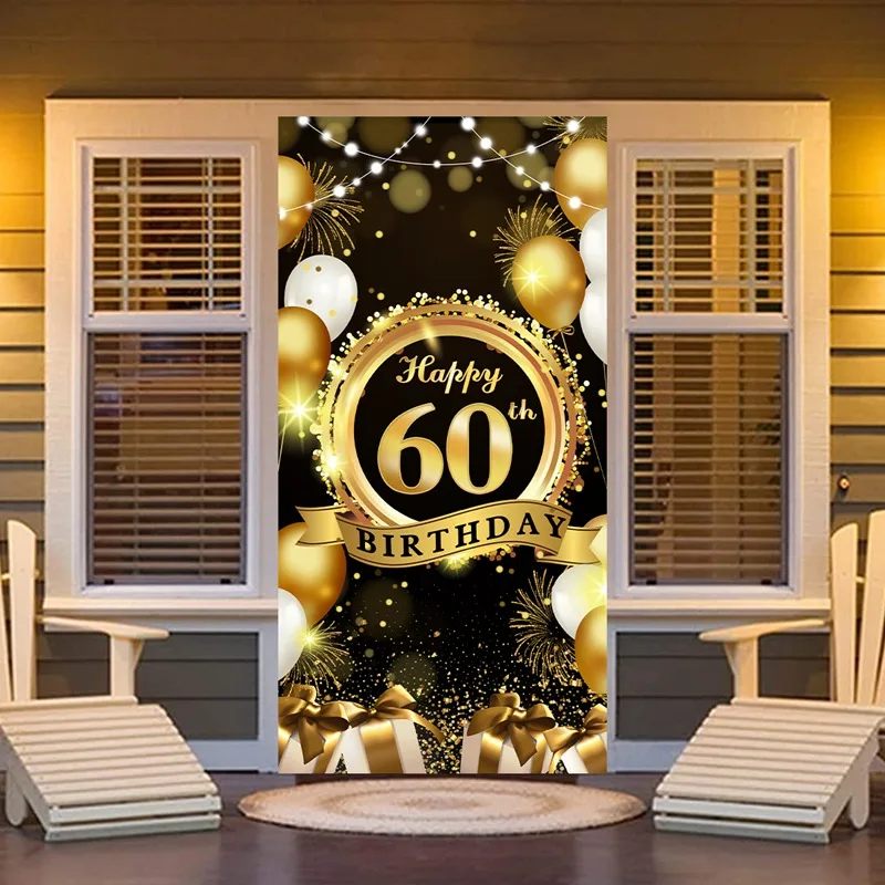 Happy 60th Birthday Backdrop Background Banner For Man Woman Balloon Door Curtain 60 Years Anniversary 60 Birthday Party Decor