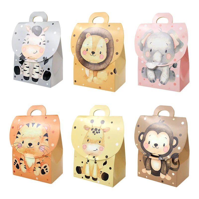 24/48PCS Safari Animal Gift Boxes Jungle Animal Party Gift candy Box with handles for snaks