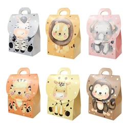 24/48PCS Safari Animal Gift Boxes Jungle Animal Party Gift candy Box with handles for snaks