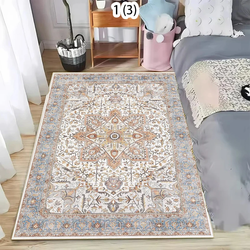 Boho Vintage Floral Area Rug Non-Slip Washable Floor Mat with Traditional Oriental Pattern Distressed Carpet for Living Room