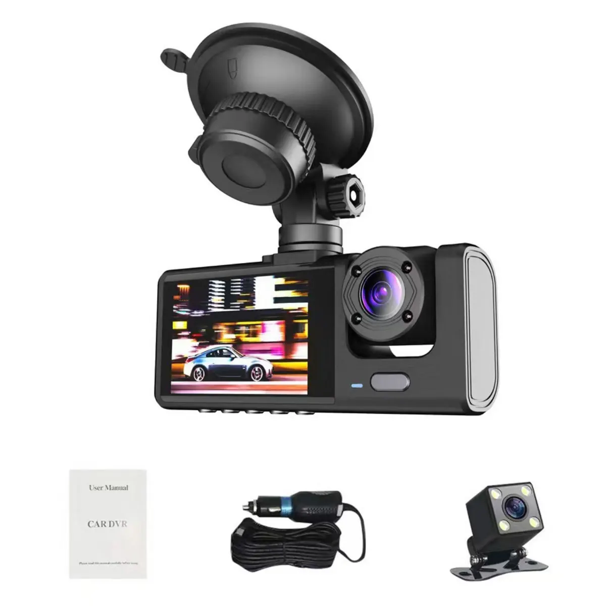 ThreeLens CarDashcamInfrared Night Vision Loop Recording Backup Camera Motion DetectionWiFi