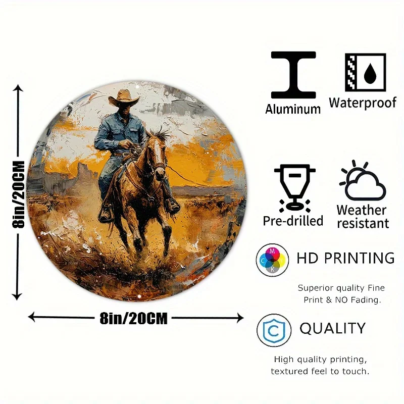 Aluminum  Sign Faux Resin Painting Round Wreath Decorative Sign Entrance Decoration Girls Gifts Western Cowboy Theme Decoration