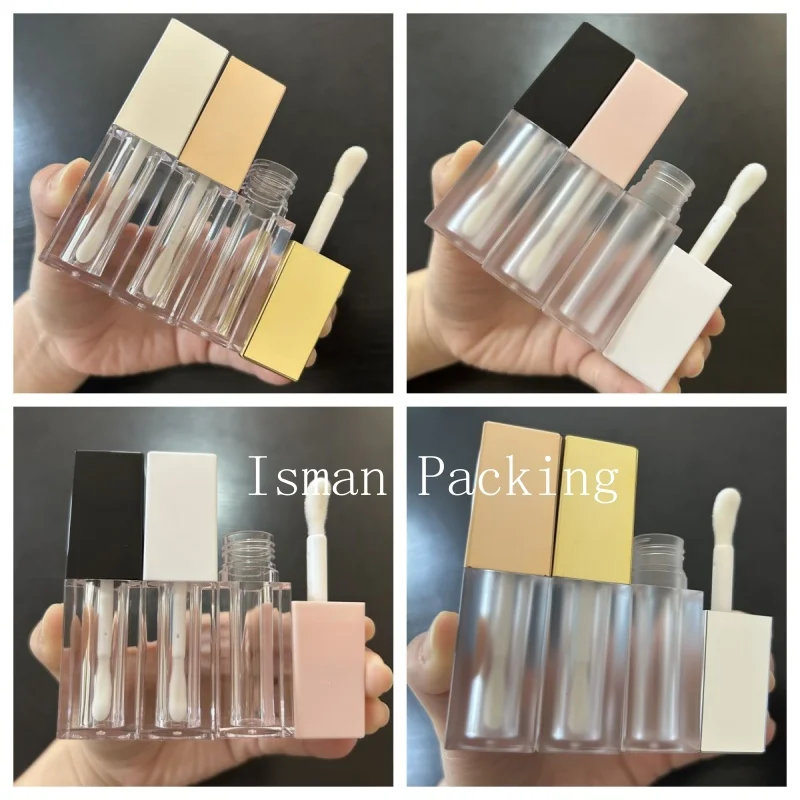 

50Pcs Square Clear Frosted Black White Pink Rose Gold Sliver Wand Refillable Lip Gloss Containers Tube With Big Brush 5ml