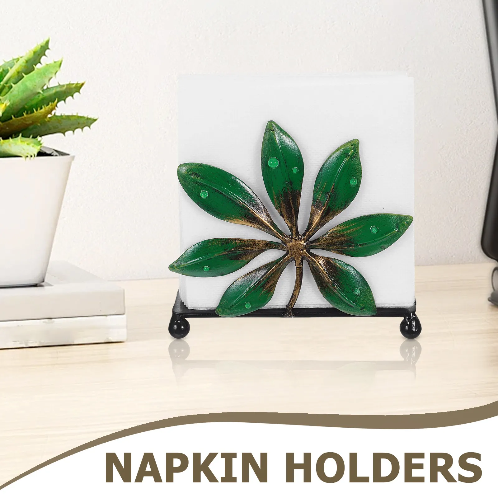 Freestanding Leaf-Shaped Napkin Holder Metal Rustic Tabletop Napkin Dispenser for Dining Table Centerpiece Wedding Party Decor view 4