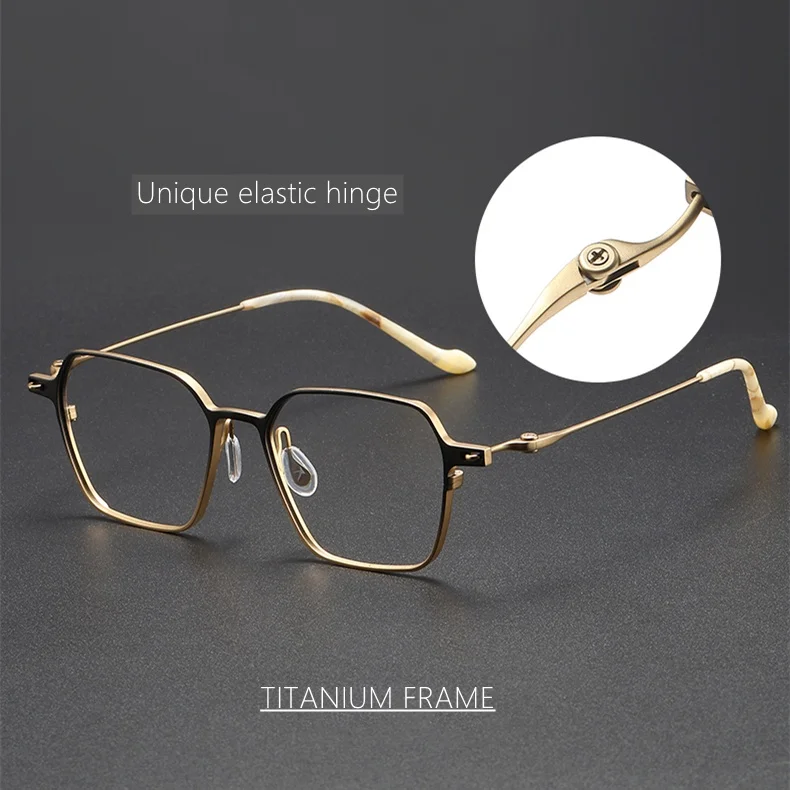 Italian Design Fashionable Polygonal Pure Titanium frame  Function Elastic Hinged for Men Suitable Optical eyewear