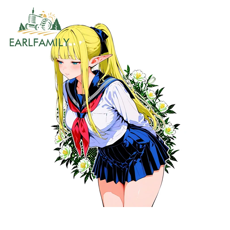EARLFAMILY Pretty Sailor Suit Eif Girl Car Sticker Artistic Interesting Graffiti Art Windshield Electric-Bicycle Decal Car Goods