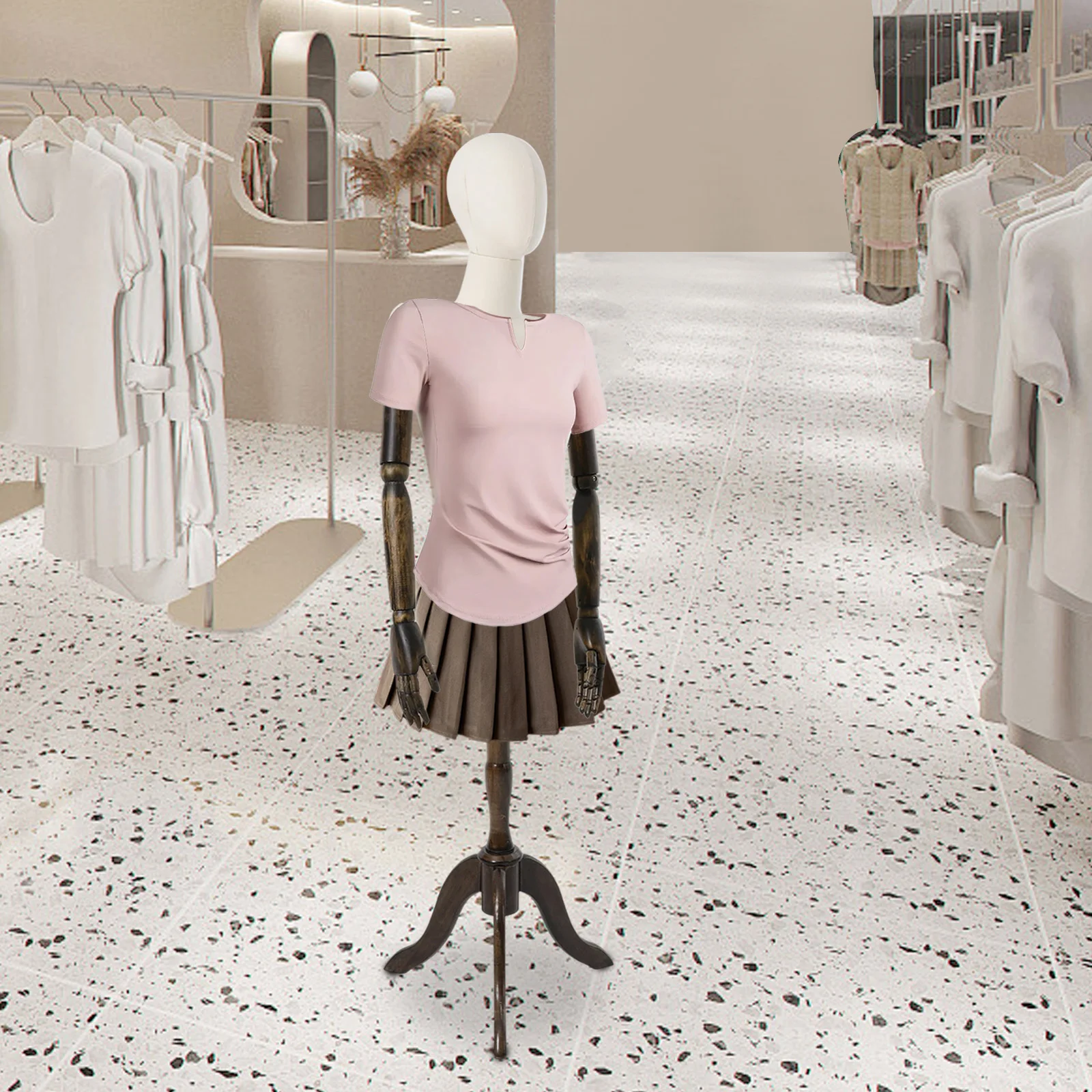 Female Mannequin with Triangular Base Flexible Arms Fingers 61 to 79 Inch Adjustable for Wedding Dress Clothing Boutique