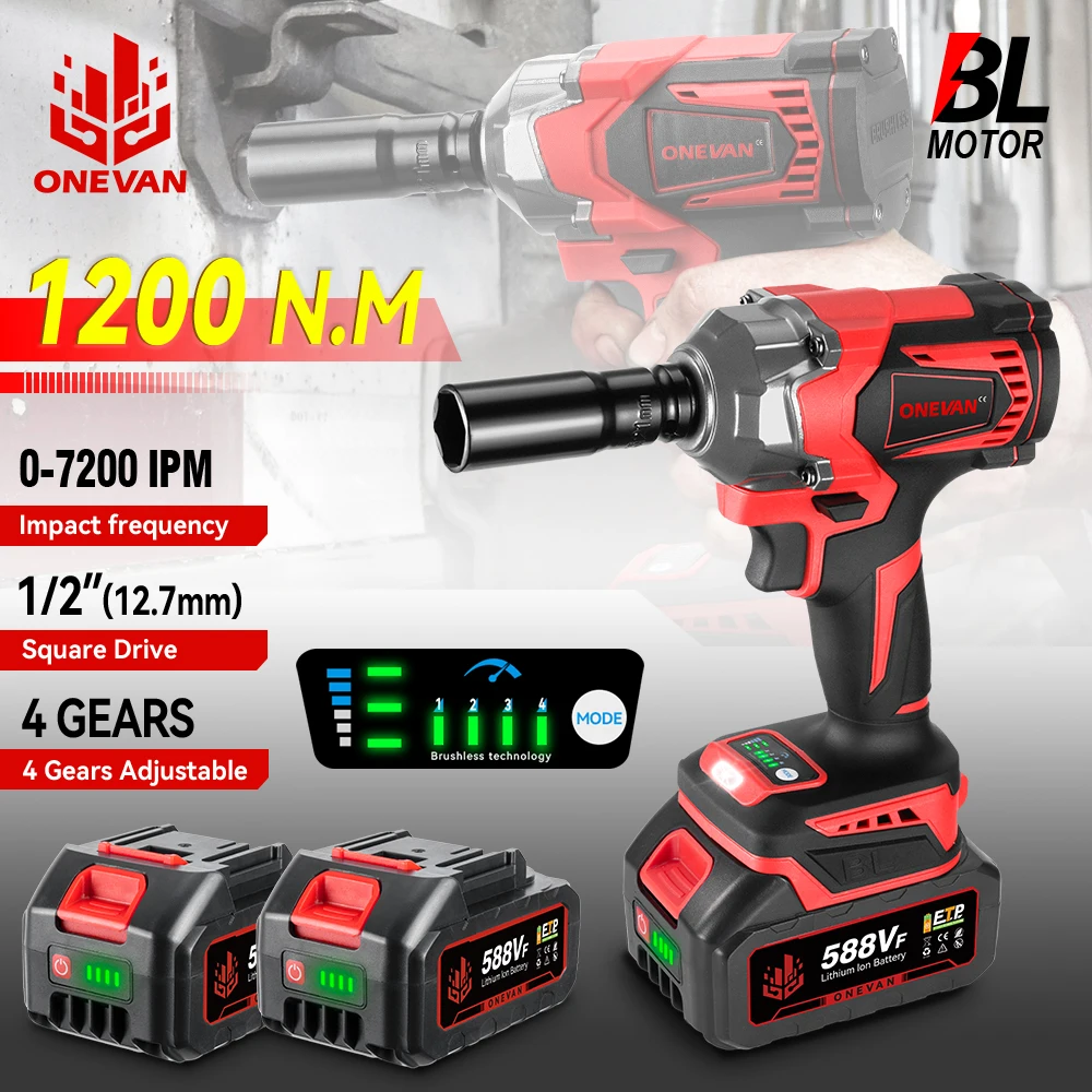 

1200N.M Brushless Electric Impact Wrench Cordless 1/2'' Electric Wrench Socket Screwdriver Power Tools For Makita 18V Battery