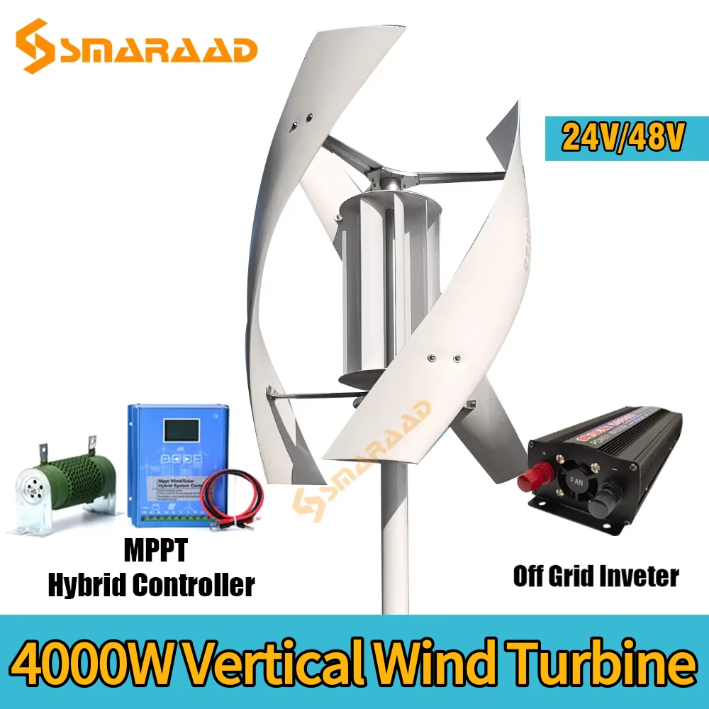 4000w Vertical Axis Wind Turbine Generator Complete Set 48v Windmill   220v AC Output Household  Kit With Controller Inverter