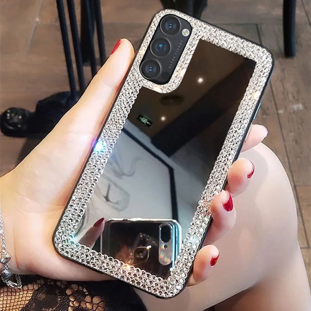 Diamond Mirror Rhinestone Phone Case For Samsung Galaxy S24 FE S23 FE S21FE A06 A16 A26 A36 A56 Note 20 Ultra Note 10 Capa