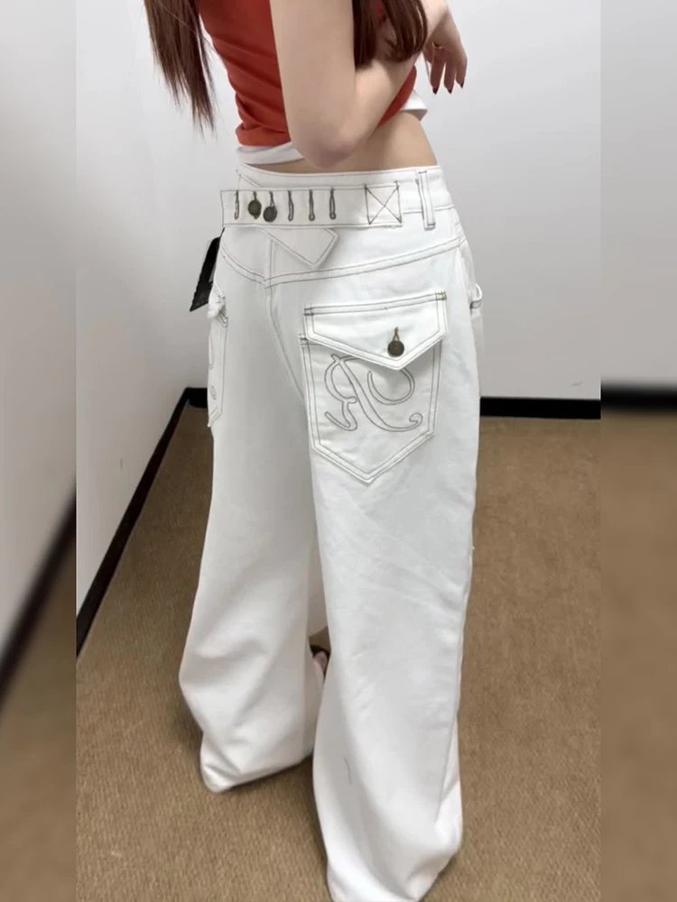 

Retro American Paris Button Design Denim Pants Women Summer Spicy Girl Personality Match Bamboo Texture Floor-Length Pants