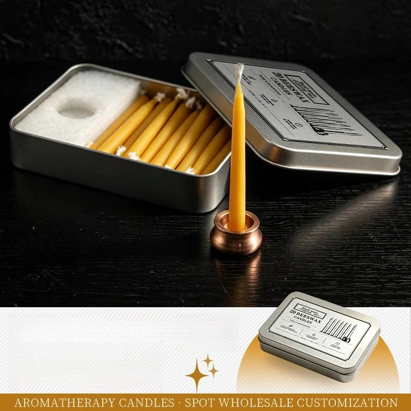 Iron Box Candle Household Meditation Healing Smokeless Thin Rod Beeswax European Atmosphere Beeswax Candle